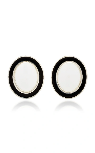 Silhouette Silver-tone Enamel Earrings In Black/white
