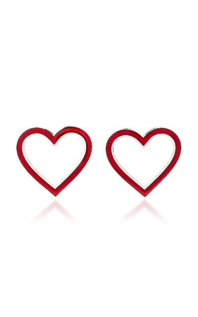 Silhouette Silver-tone Enamel Heart Earrings In Red