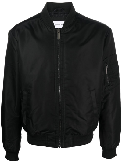 Calvin Klein Long-sleeve Zip-up Bomber Jacket In Black