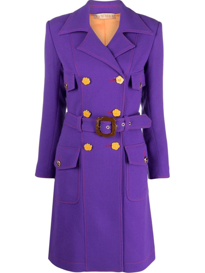 Cormio Belted Double-breasted Coat In Viola
