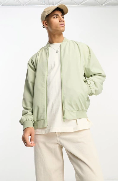 Asos Design Bomber Jacket In Sage-green