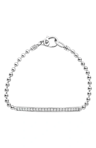 Lagos Sterling Silver Caviar Spark Diamond Bar Chain Bracelet In White/silver