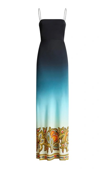 Etro Paisley-print Ombre Column Dress In Blue