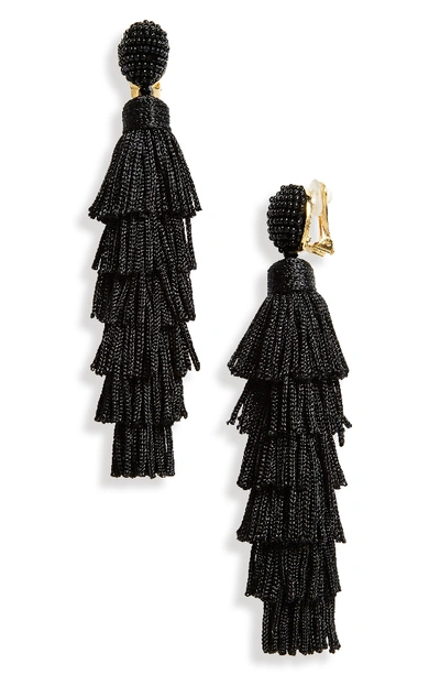 Oscar De La Renta Tassel Clip Earrings In Black