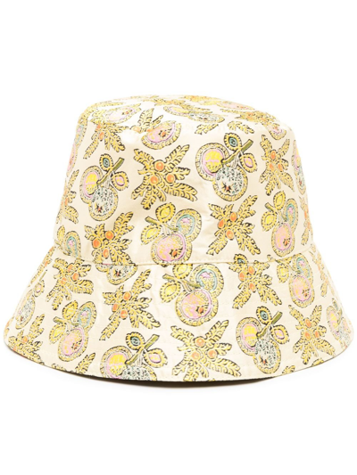 Etro Graphic-print Logo-patch Bucket Hat In Yellow
