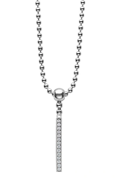 Lagos Sterling Silver Caviar Spark Diamond Stick Pendant Necklace, 16 In White/silver