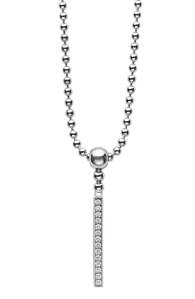 Lagos Sterling Silver Caviar Spark Diamond Stick Pendant Necklace, 16 In Silver/diamond