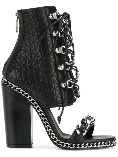 Balmain Quilted Sandal Bootie In Black