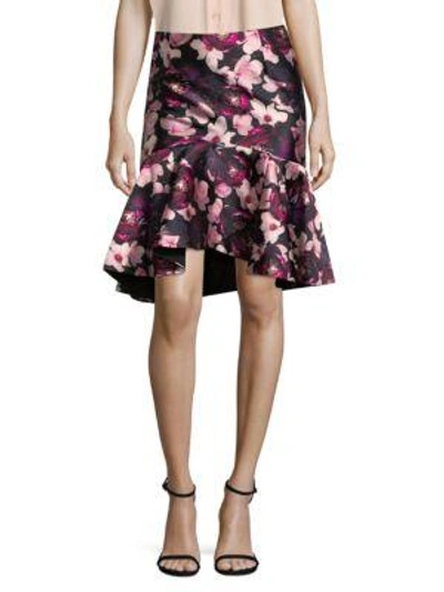 Romance Was Born Floral Hi-lo Skirt In Black