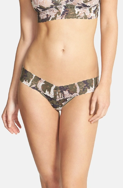 Hanky Panky Low-rise Printed Lace Thong In Taupe Green