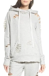 Alo Yoga Distressed Hooded Sweatshirt In Heather Grey/ Distressed Holes