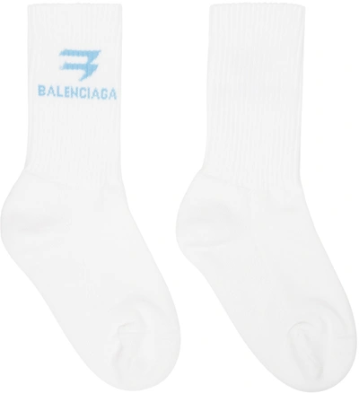 Balenciaga Sporty B Logo Rib-knit Socks In White Blue