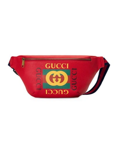 Gucci Print Leather Belt Bag - Red