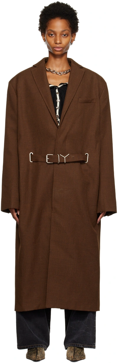 Y/project Brown Y Belt Coat In Rust