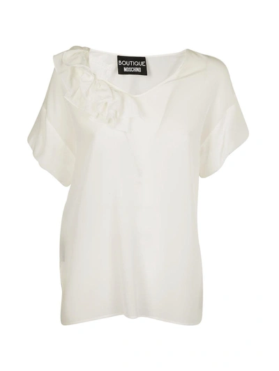 Boutique Moschino Ruffled Neck T-shirt In White