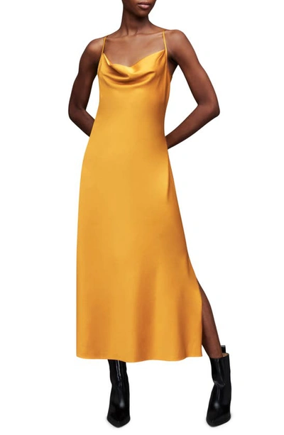 Allsaints Hadley Midi Dress In Ochre Yellow