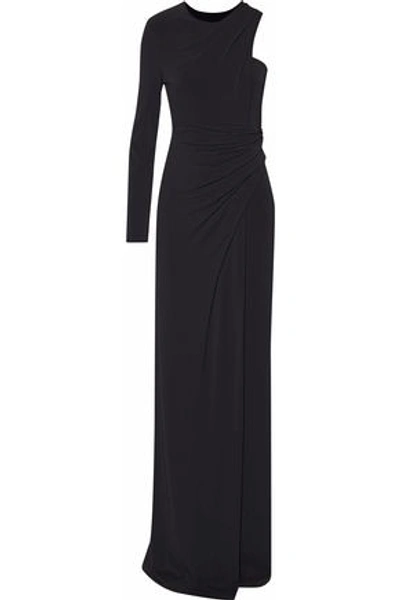 Alexander Wang Woman One-shoulder Gathered Crepe De Chine Gown Black