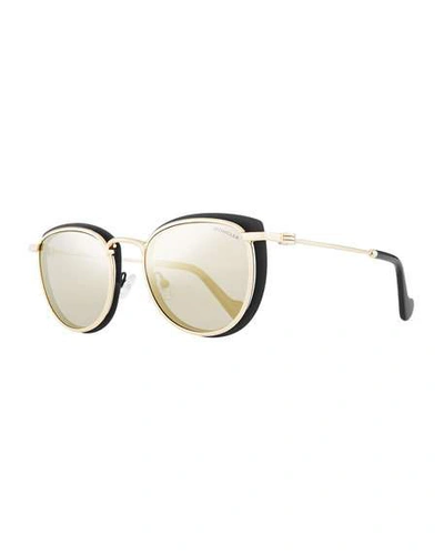 Moncler Metal Cat-eye Mirrored Universal Fit Sunglasses, Black/gold
