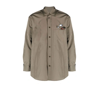 Song For The Mute Les Olympiades Pin Set Chest Patch Pocket Super Oversized Shirt In Brown
