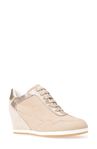 Geox Illusion 34 Wedge Sneaker In Sand Leather