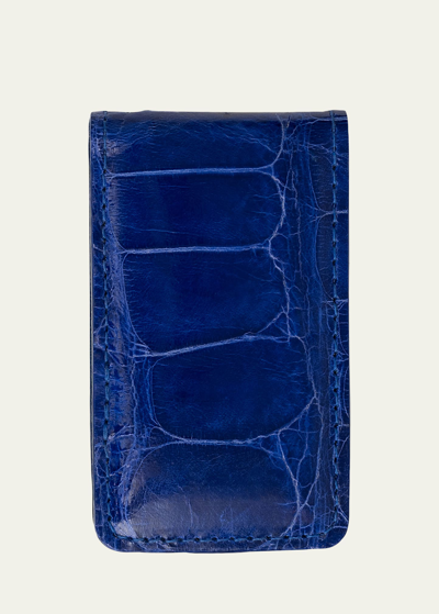 Abas Men's Alligator Leather Magnetic Money Clip In Electric Blue