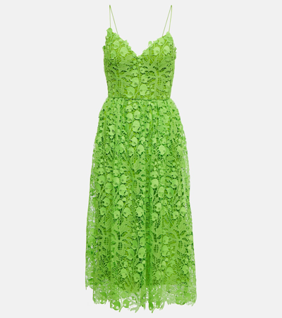Monique Lhuillier Flared Skirt Lace Midi Dress In Lime