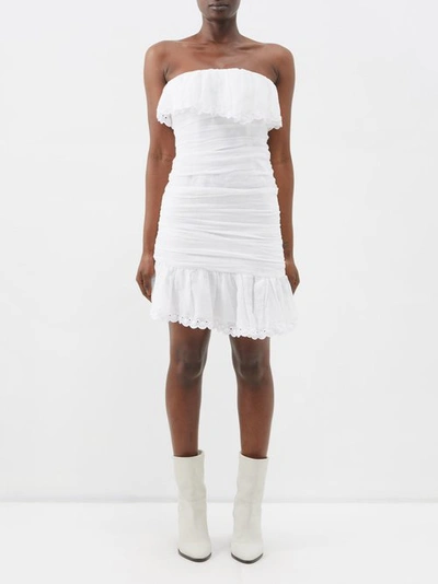 Isabel Marant Oxani Strapless Eyelet-ruffle Ruched Dress In White