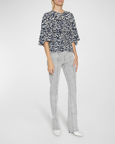 Isabel Marant Lidiane Flutter-sleeve Ruched Blouse In Blue