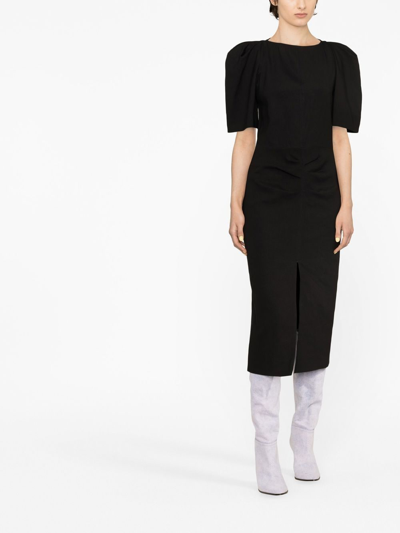 Isabel Marant Flore Puff-sleeve Slit-hem Midi Dress In Black