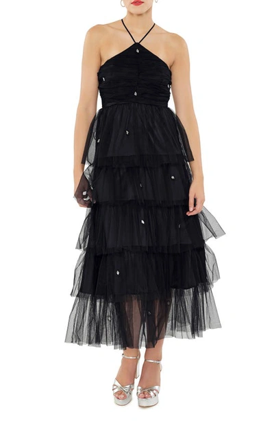 Likely Shane Embellished Tiered Midi-dress In Black
