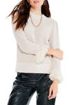 Nic + Zoe Petite Sundown Rib-knit Fringe-cuff Sweater In Cns