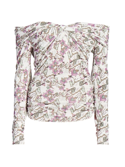 Isabel Marant Jiler Floral-print Twisted Off-the-shoulder Top In White