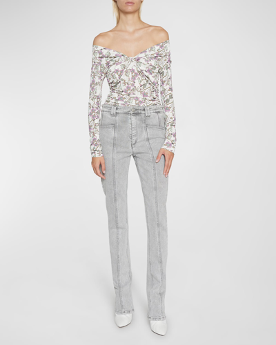 Isabel Marant Jiler Floral-print Twisted Off-the-shoulder Top In White