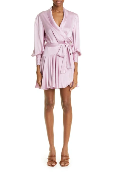 Zimmermann Silk Wrap Mini Dress In Musk