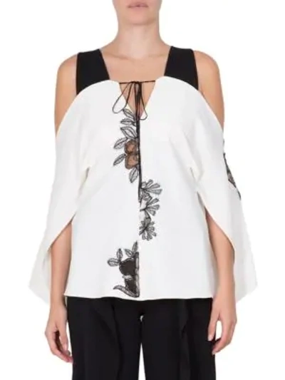 Roland Mouret Marcus Printed Cold-shoulder Top In White Black
