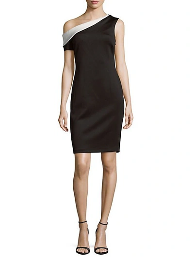 Calvin Klein One-shoulder Sheath Dress In Black Cream