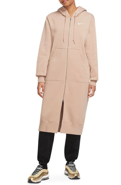 Nike Women's  Sportswear Phoenix Fleece Oversized Long Full-zip Hoodie In Hemp/ Sail