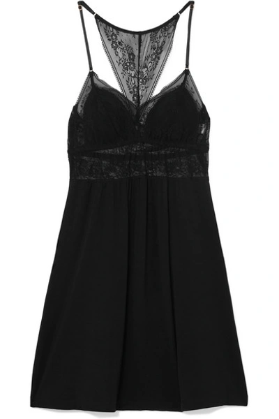 Eberjey Adora Stretch-modal Jersey And Lace Chemise In Black