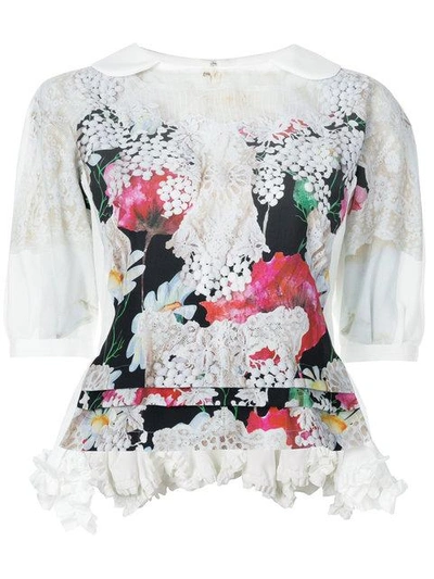 Comme Des Garçons Floral Print Ruffle Hem Blouse