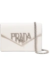 Prada Logo Liberty Leather Shoulder Bag In White