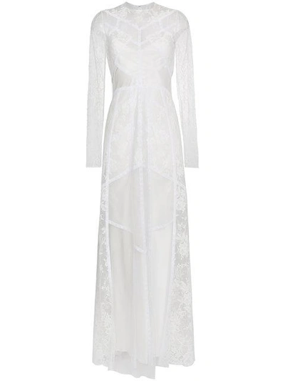 Givenchy High Neck Fitted Sheer Panelled Lace Gown - White