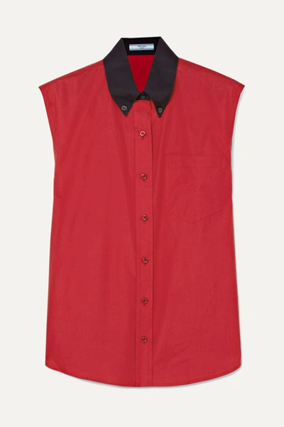 Prada Button Down Cotton Poplin Shirt In Red