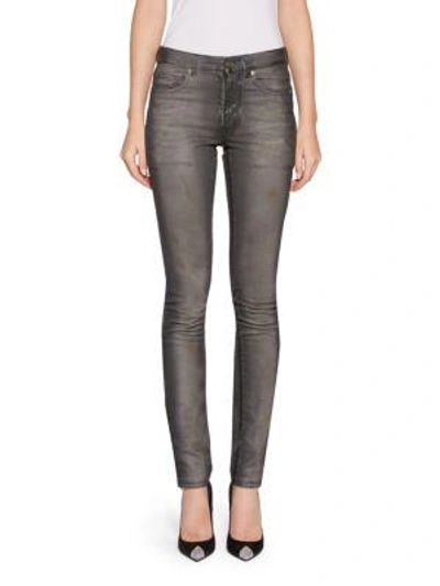 Saint Laurent Mid-rise Skinny Faded Denim Jeans In Coated Grey