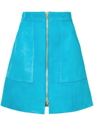 Diane Von Furstenberg Patch Pocket Zip-front Mini Skirt In Blue