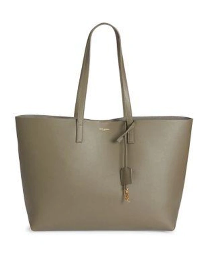 Saint Laurent Large Leather Shopper Tote In Khaki Fonce