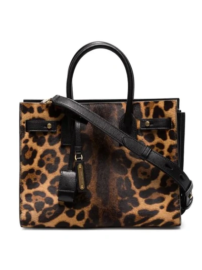 Saint Laurent Baby Soft Sac De Jour Leopard Leather Crossbody Bag In Brown