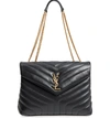 Saint Laurent Loulou Monogram Ysl Medium Quilted V-flap Chain Shoulder Bag In Noir/ Gold