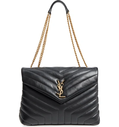 Saint Laurent Loulou Monogram Ysl Medium Quilted V-flap Chain Shoulder Bag In Noir/ Gold