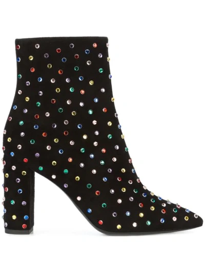 Saint Laurent Betty Stras Jeweled Mid Calf Boots In Multi