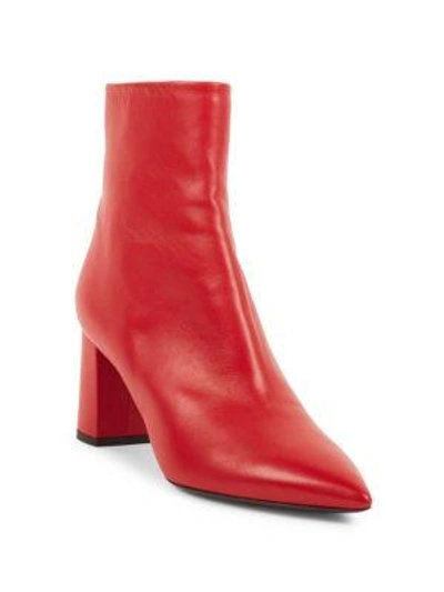 Saint Laurent Betty Leather Mid Calf Boots In Red